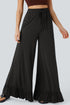 Pull On Elastic High Waist Drawstring Pocket Ruffle Hem Wide Leg Pants